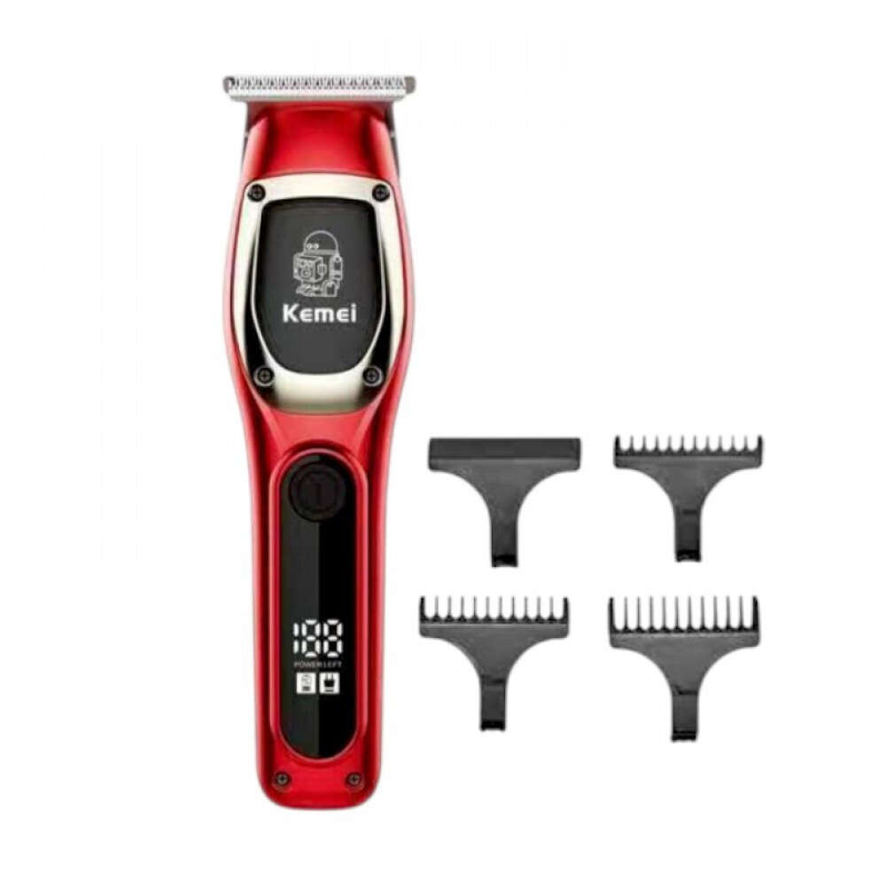 Kemei Professional Cordless Hair Clipper, 7000 RPM Motor, LCD Display, Carbon Steel Blade, Rechargeable, Low Noise KM-1711