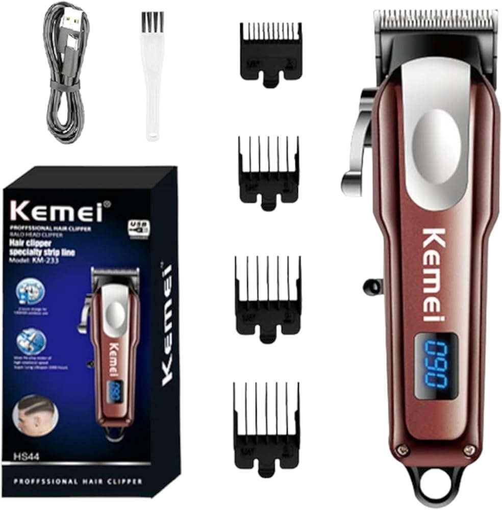 Kemei Mini Electric Hair Clipper, Dual Use Corded and Cordless, LCD Display, Small and Portable KM233 PG