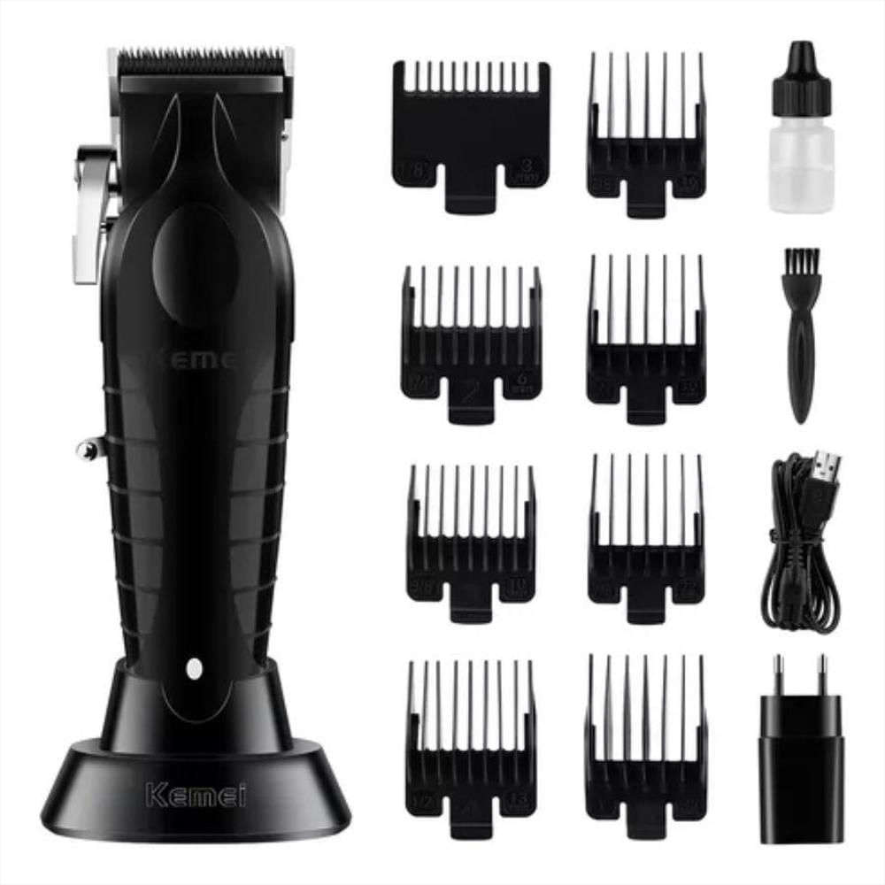 Kemei Professional Adjustable Cordless Hair Clipper with 0mm Zero-Gapped Blade, Rechargeable 2500mAh Battery, Taper Lever and Charging Base MP-2296