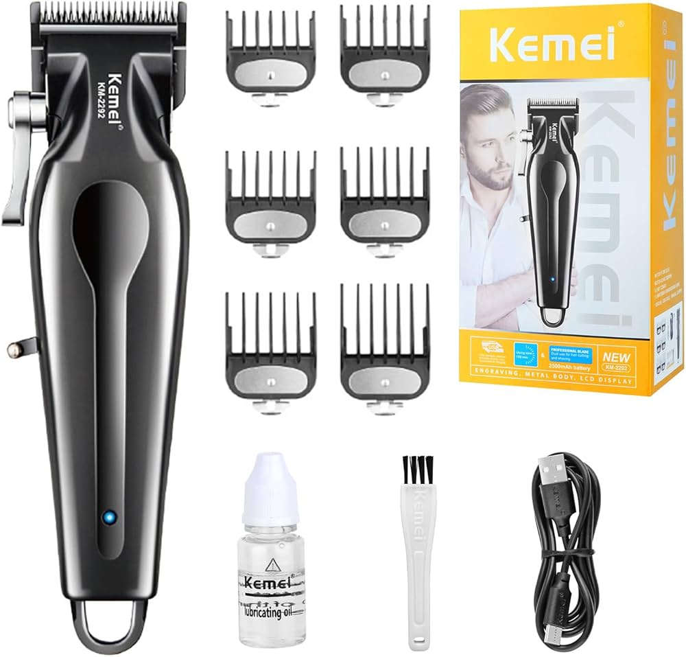 Kemei Cordless Professional Adjustable Hair Clipper, 2500mAh lithium-ion battery, USB charging, with Rotary Motor and 2-Hour Rechargeable Battery KM-2292