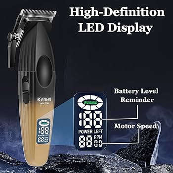 Kemei Professional Cordless Hair Clipper for Men, LED Display, 9000 RPM, Rechargeable Barber Hair Cutting Machine KM-1788