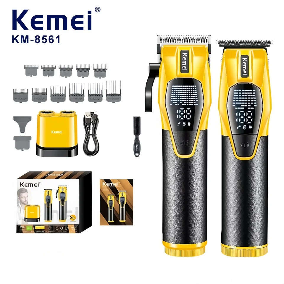 Kemei Cordless LCD Display Hair Clipper with Adjustable Taper Lever, High-Speed Motor, and 2000mAh Rechargeable Battery KM-8561