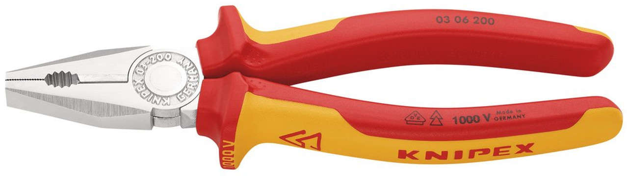 KNIPEX Insulated Combination Pliers 200mm, Cutting Diameter Up To 13mm 03 06 200 SB