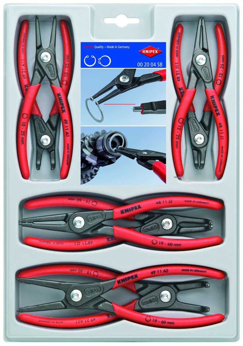 KNIPEX SB Precision Circlip Pliers Set 8-piece, individual pliers lengths 125 - 185 mm (5–7.25 inches) 00 20 04 SB