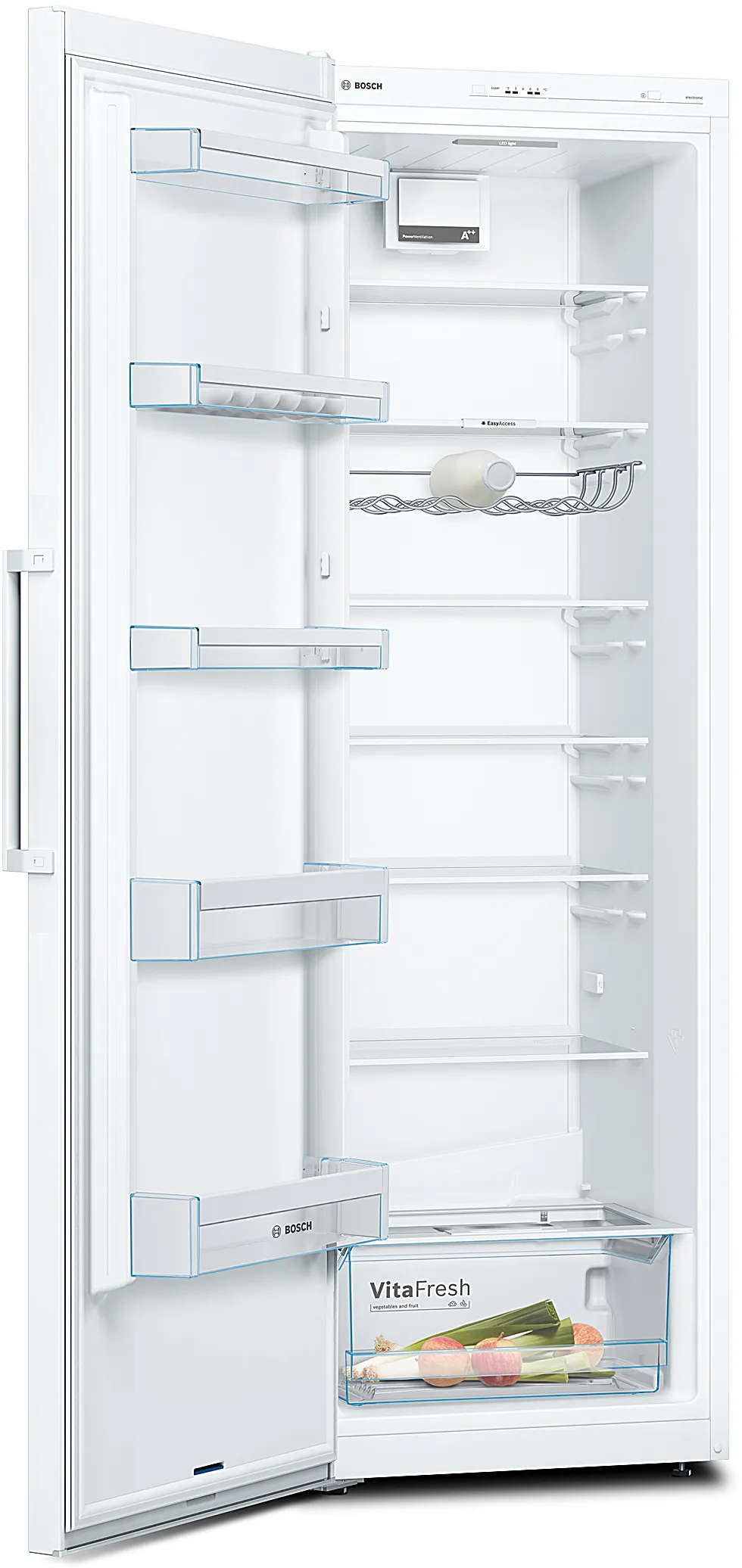 Bosch 346L A++ Free-Standing Refrigerator with VitaFresh and LED Lighting, 186 × 60cm, White KSV36VW31U