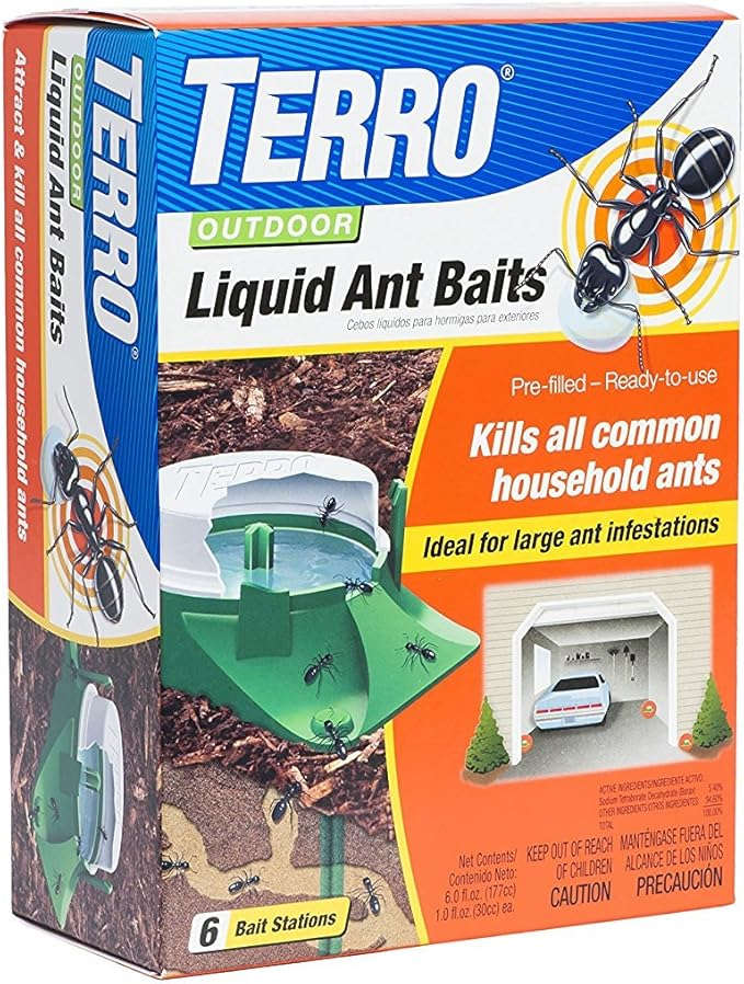 TERRO Outdoor Ready-to-Use Liquid Ant Bait Killer and Trap - Kills Common Household Ants - 6 Bait Stations T1806-6