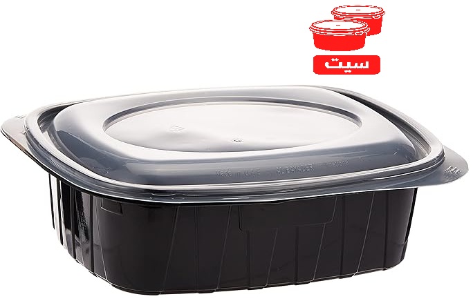 حافظة مايكروويف مربعة 1.2 لتر، لون اسود مع غطاء شفاف مناسبة للمايكروويف والفريزر وغسالة الصحون سيت 50 قطعة | 763-S50
