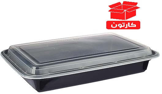 حافظة مايكروويف مستطيلة 1.7 لتر، لون اسود مع غطاء شفاف مناسبة للمايكروويف والفريزر وغسالة الصحون كرتون 150 قطعة | 961