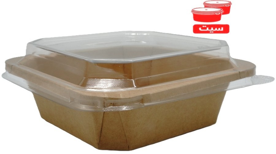 علبة مضلعة ورق كرافت 750 مل، حجم متوسط 15 × 4.5 سم، مع غطاء بلاستك كرستالي شفاف، استخدام لمرة واحدة، سيت 5 قطع | M007-S5