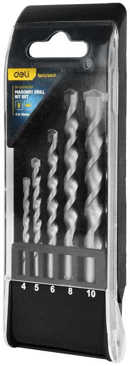 Deli 5-piece masonry drill bit set (4mm-10mm) with YG8 tungsten carbide tips and 130° drill angle DH-JGZ005-ED1