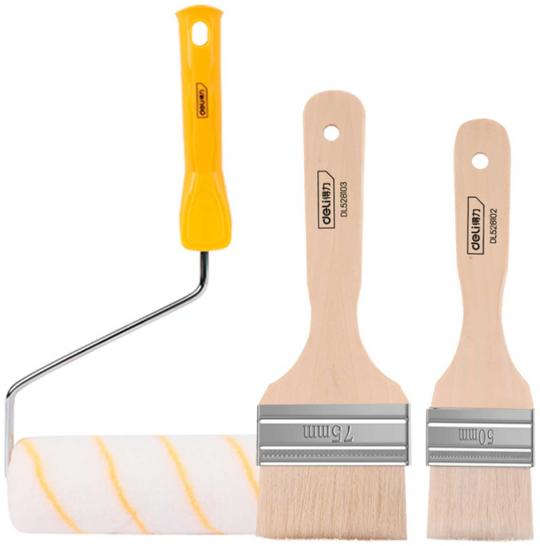 Deli 3-piece painting tool set with 9-inch roller and 2-inch & 3-inch wool brushes for coating and polishing DL528003