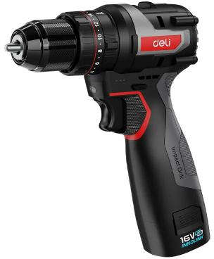 Deli Cordless 16V Lithium-Ion Impact Drill 45Nm Torque with 2-Speed Variable Control and 10mm Chuck Capacity DE-CZ16-1D2