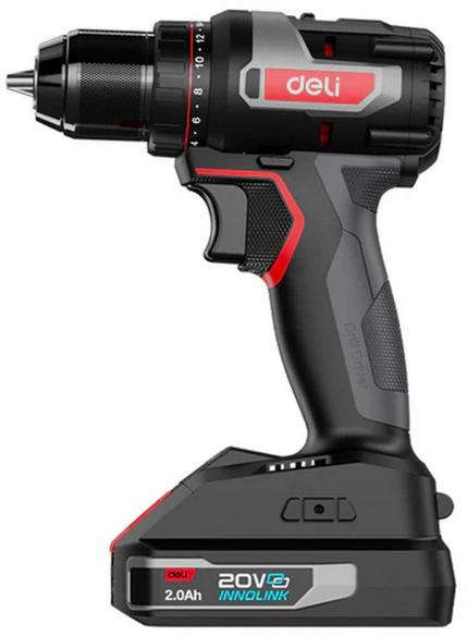 Deli 20V Lithium-Ion Cordless Drill with Brushless Motor, 10mm, With 2 Battery 2.0Ah DE-DZ20-1