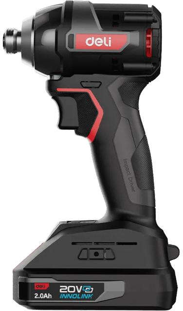 Deli 20V cordless brushless impact driver with 200Nm max torque and variable speed With 2 Batteires 2.0Ah DE-QZ20-1D2