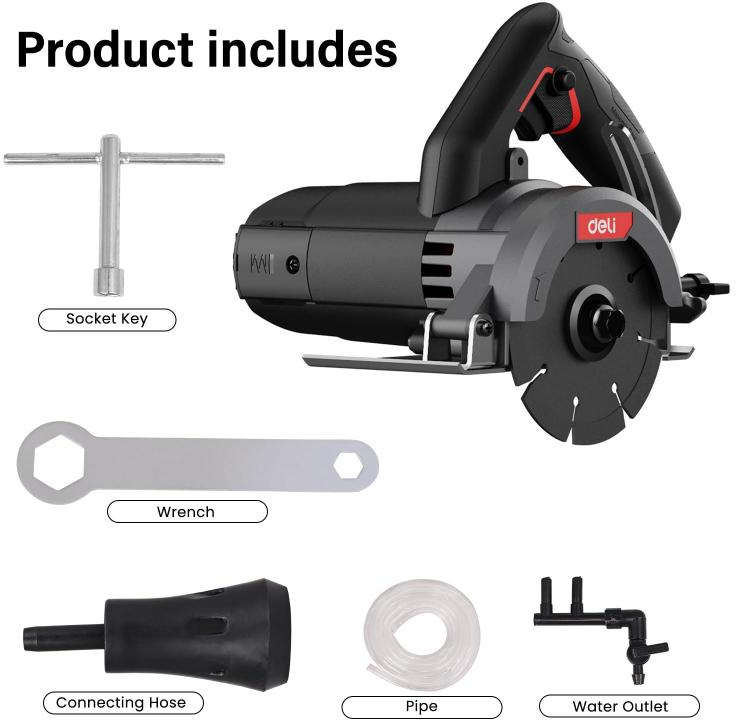 Deli Corded electric marble cutter with 1300W motor, 110mm blade diameter, and 32mm max cutting depth DE-YS110-1E
