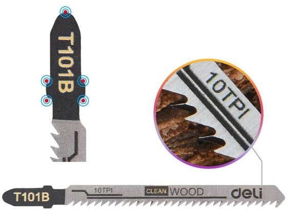 Deli Jigsaw blades for wood T101B 10TPI 74mm (5 pieces) DH-QJT010-E3