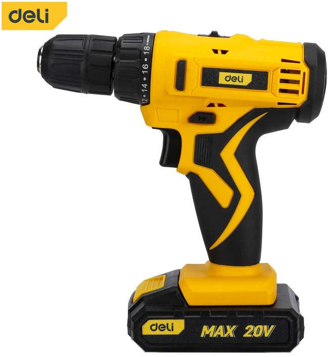 Deli Cordless impact drill with 20V lithium-ion battery, 0-1350 rpm, 10mm chuck capacity DL-CZ20-E1D2