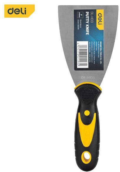 Deli 3-inch (75mm) stainless steel putty knife with ergonomic handle DL-HD3C
