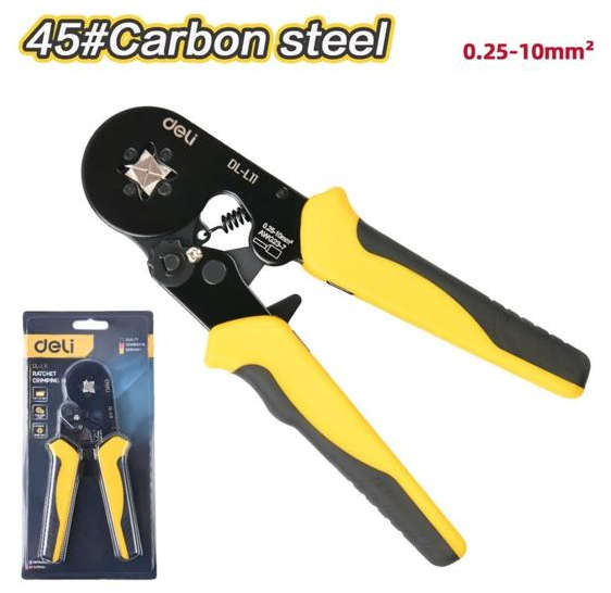 Deli Ratchet crimping pliers for cable terminals 180mm, 0.25-10mm cross-section DL-L11