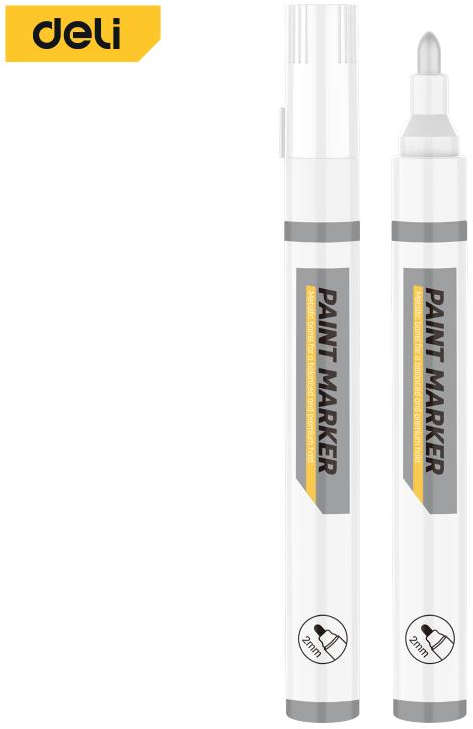 Deli White paint marker pen with 2mm fiber tip and waterproof fast-drying ink for various surfaces DL-YQ02-E1