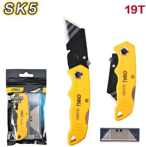 Deli Folding construction utility knife with T-shaped trapezoidal SK5 steel blade, 60 mm blade length, plastic handle DL006K