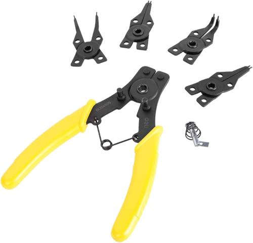 Deli 5-in-1 6-inch Circlip Pliers Set with Interchangeable Tips, Carbon Steel DL104506