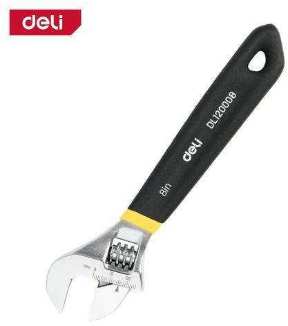 Deli Adjustable spanner wrench with 8-inch length and 0-28mm adjustable clamp size, PVC-coated anti-slip handle DL120008