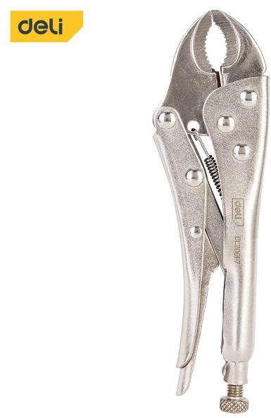 Deli 10-inch carbon steel curved jaw locking pliers with cutting function and micro-adjusting screw DL2001