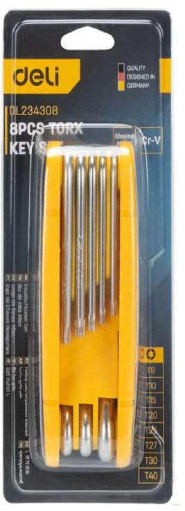 Deli 8-piece foldable Torx key set T9-T40 chrome-vanadium steel DL234308