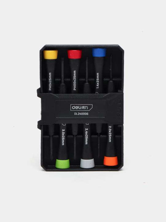 Deli 6-piece magnetic precision screwdriver set with Phillips and slotted heads for electronic repair DL240006