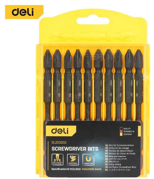 Deli 10 pcs impact screwdriver bit set PH2 x 100 mm S2 steel magnetic DL253202