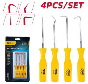 Deli O-Ring Puller 4-Piece Set with Awl and Bent Hooks (45° and 90°) with Plastic Handles DL3104