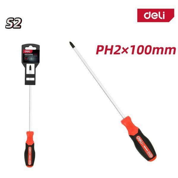 Deli Phillips cross-head screwdriver PH2 x 125 mm with S2 steel shaft and two-component rubberized handle DL3461