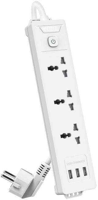 ديلي سيار كهربائي 3 منافذ مع 3 منافذ USB سلك بطول مترين طاقة قصوى 2500 واط T408