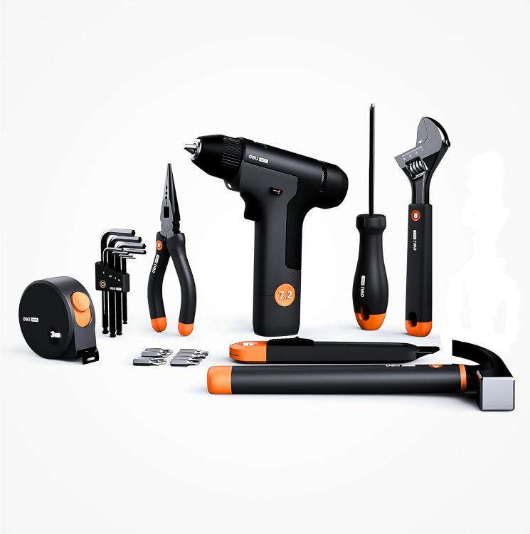 Deli Layered home-use multi-functional toolbox set with electric drill and screwdrivers, 4 drawers H1001-ADEF