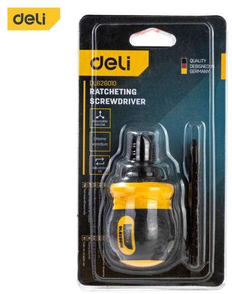 Deli 2-in-1 ratchet screwdriver with SL6/PH2 85mm Cr-V bit DL626010