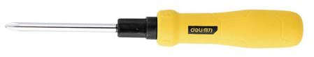Deli 2-in-1 interchangeable screwdriver with 6mm slotted and PH2 Phillips bits, quenched Cr-V shank, and dual-color engineering plastic handle DL626002