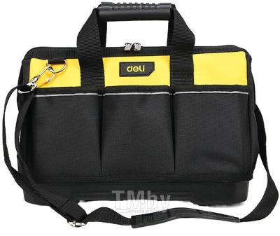 Deli Tool bag with hard plastic bottom, 360x200x220 mm, 12-13 pockets, shoulder strap, Oxford fabric DL586119