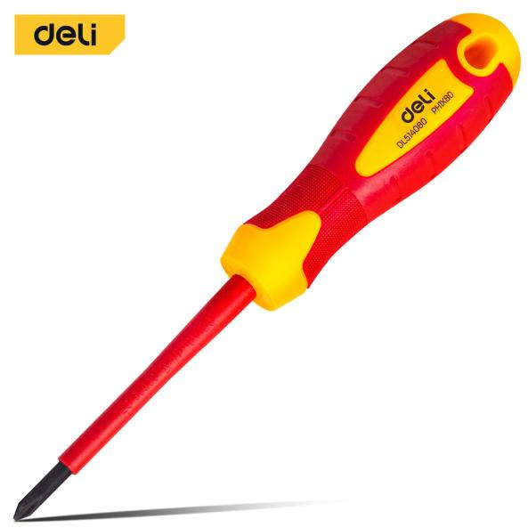 Deli Insulated Phillips Electrician Screwdriver PH1 80mm VDE 1000V Magnetic Tip DL514080