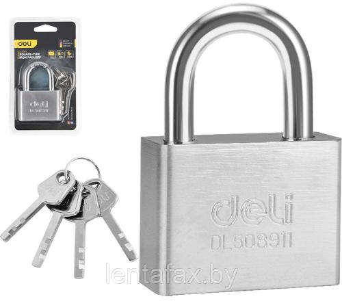ديلي قفل حديدي مربع الشكل 40 ملم ذو قلب نحاسي كامل وجسم سميك يتضمن 4 مفاتيح DL508910