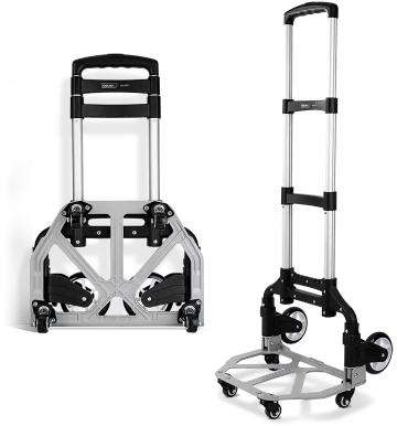 Deli Folding trolley cart with thickened aluminum alloy body, 70 kg load capacity, three-height adjustable handle, and stair-climbing triangular wheels, size 630×390×100 mm DL431072