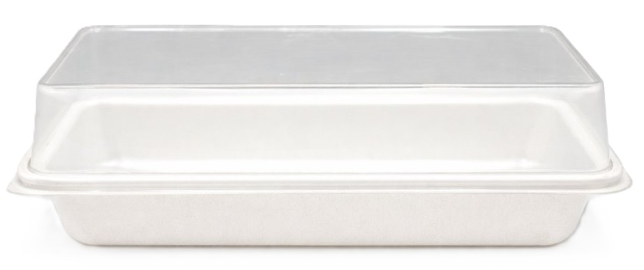 Rectangular sandwich container, 20 x 8 cm, with a sturdy white base, 2.5 cm deep, and a tall, transparent crystal lid. Suitable for hot dogs and shawarma sandwiches. Set of 10 pieces | H178-S10