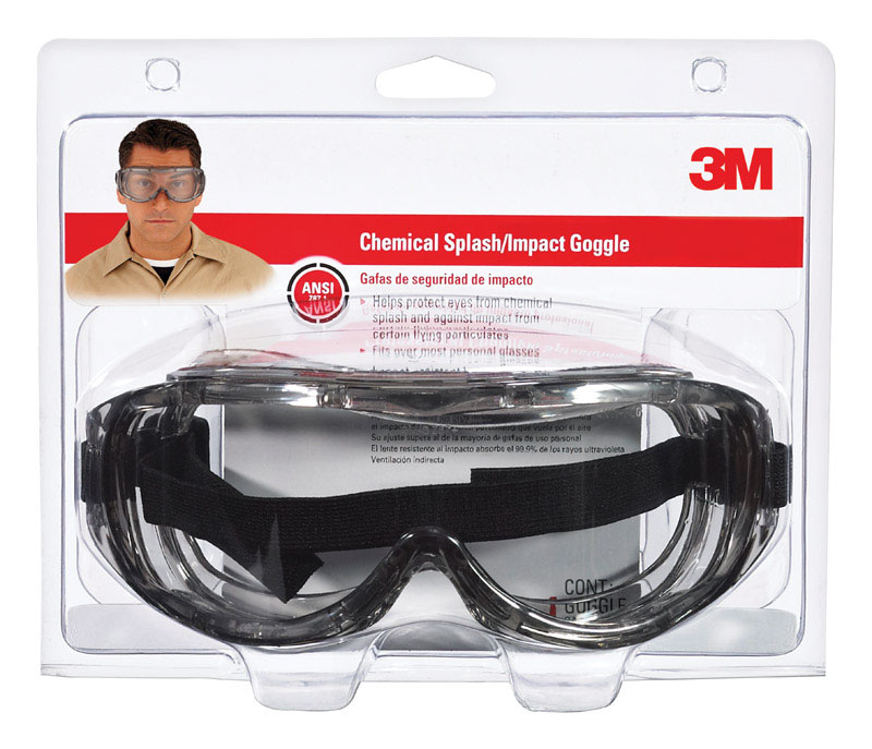 3M-ثري أم نظارات واقية من تناثر المواد الكيميائية/الصدمات، مضادة للضباب، عدسة نظيفة/إطار فضي 91264H1-DC