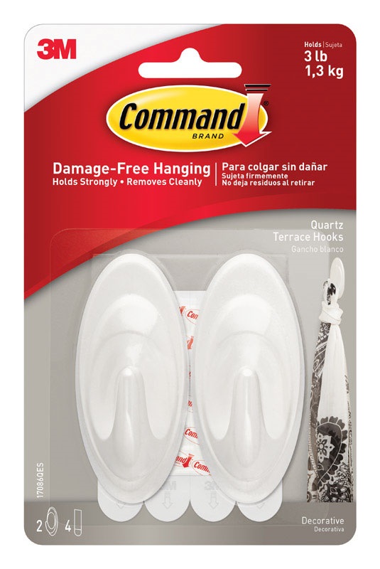 3M Command Terrace Hooks, Pack of 2, 1.3 Kg Capacity, Plastic, White, Indoor 17086QES