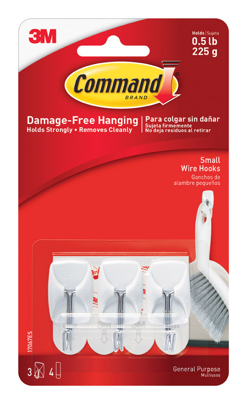 3M Command Wire Hooks, Small, White, 3-Hooks 17067ES
