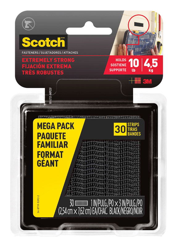 3M Scotch Extreme Hook and Loop Fastener 3 in. L x 1 in. W Black 2 pk RF6731