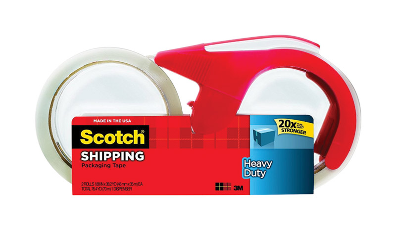3M Scotch Shipping Packaging Tape with Dispenser, 1.88 inch x 35 Mtrs, Heavy-Duty, Clear, Includes 2 Tape Rolls 3850S-