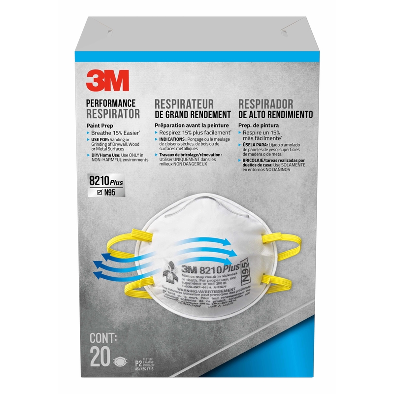3M-ثري أم جهاز تنفس عالي الأداء 8210 بلس، N95، عبوة من 20 قطعة، ابيض 8210PB1-QP