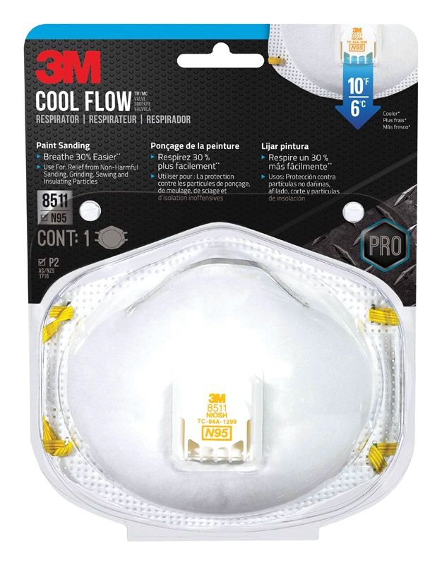 3M-ثري أم جهاز تنفس Cool Flow N95، من سلسلة Pro-Series المزودة بصمام، 8511، ابيض، مقاس واحد يناسب الجميع. 8511PA1-A-PS