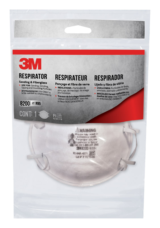 3M-ثري أم جهاز تنفس N95 للصنفرة والألياف الزجاجية (الفايبر كلاس) للاستخدام مرة واحدة، مزود بجسيمات دقيقة، 8200 ابيض، قطعة واحدة. 8200H1-DC